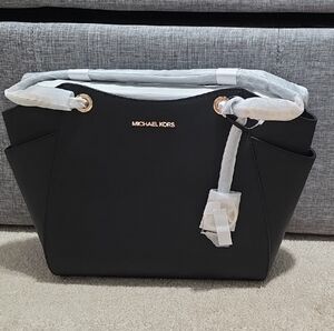 Michael Kors Black Shoulder Bag with Gold Accents